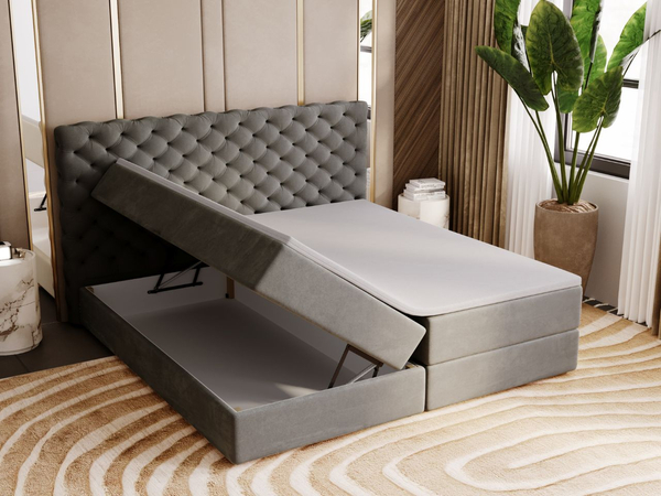 Boxspringbett mit Bettkasten 160x200 Bergamo Dunkelgrau