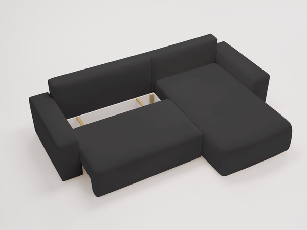 Ecksofa L-Form Rechts mit Schlaffunktion und Bettkasten Tazones Schwarz