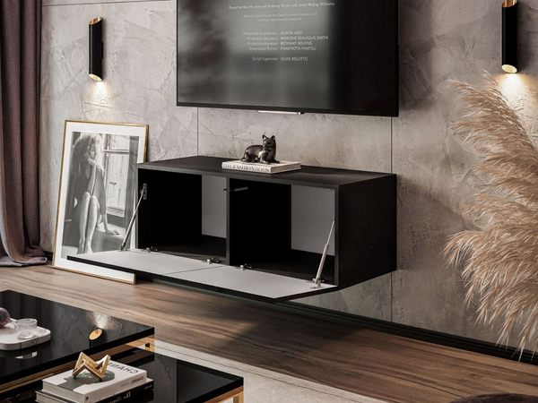 TV-Lowboard mit Türen und LED-Beleuchtung 100 cm Nodoo Schwarz Hochglanz