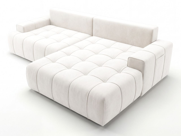 Ecksofa L-Form mit Schlaffunktion und Bettkasten Tulio Rechts Creme