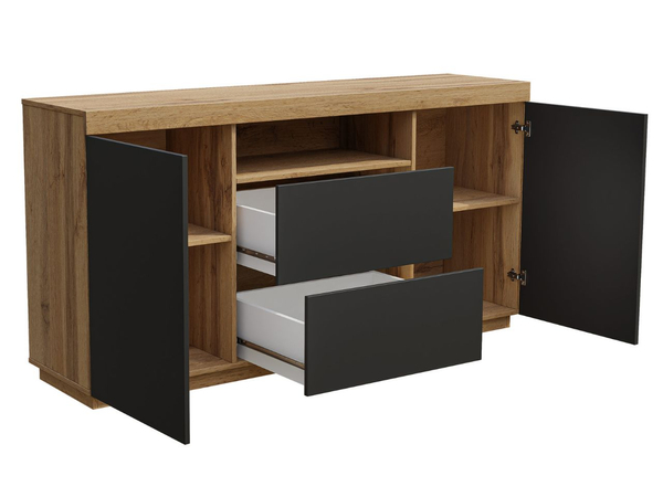 Wohnzimmer-Set im Loft-Stil Asumi Weiß und Eiche Wotan