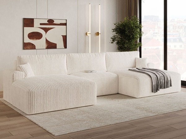 Wohnlandschaft mit Schlaffunktion und Bettkasten Serene Creme