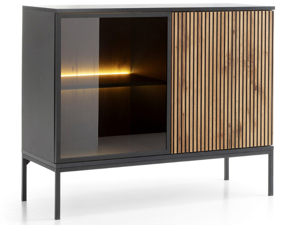 Türkommode mit Led Deo 104 cm Schwarz, Eiche Wotan