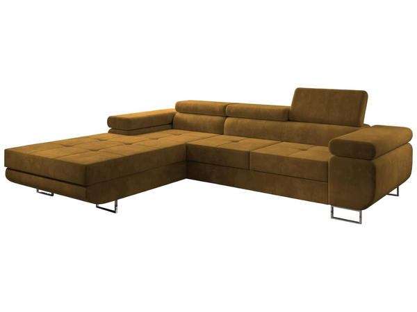 Ecksofa L-Form Links mit Schlaffunktion und Bettkasten Solam Gelb