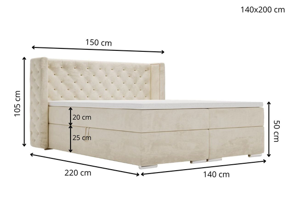 Boxspringbett mit Bettkasten 140x200 Lion Creme