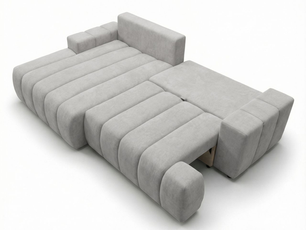 Ecksofa L-Form Links mit Schlaffunktion und Bettkasten Caleo Hellgrau