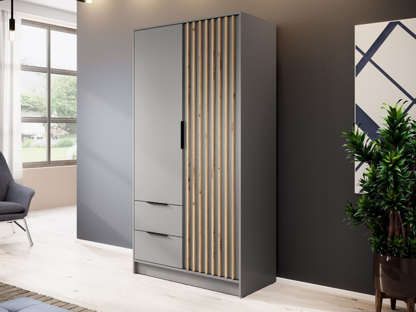 Kleiderschrank 105 cm Macron Grau, Artisan Eiche