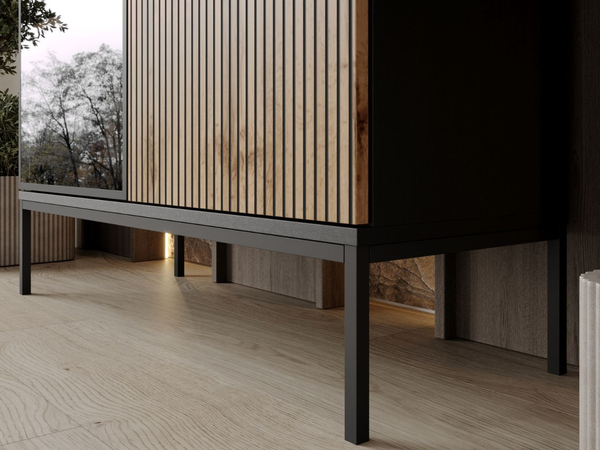 Vitrinenschrank mit Led Deo 126 cm Schwarz, EIche Wotan