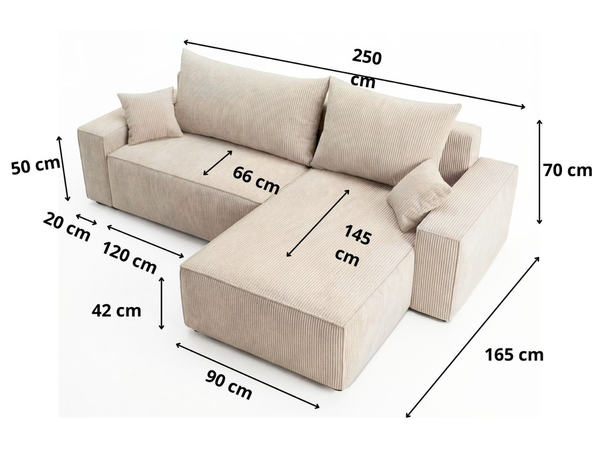 Ecksofa L-Form mit Schlaffunktion und Bettkasten Nivo Beige