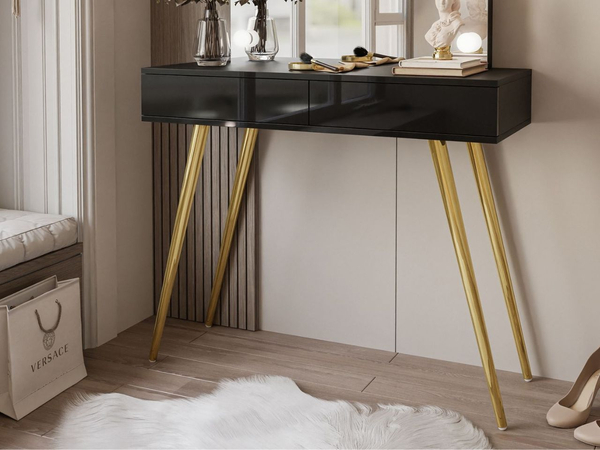 Schminktisch im Glamour-Stil mit Schubladen, Spiegel und LED-Beleuchtung Olivine Elite Schwarz Hochglanz