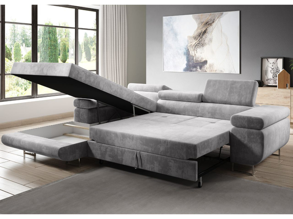 Ecksofa L-Form Links mit Schlaffunktion und Bettkasten Solam Grün