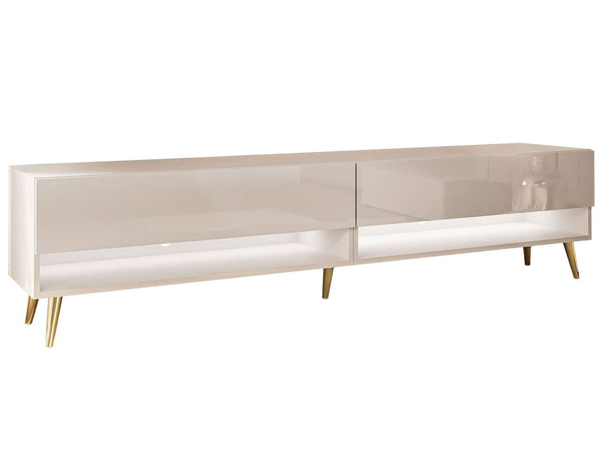 TV-Schrank für das Wohnzimmer 180 cm mit goldenen Beinen und LED-Beleuchtung Aurelie Kaschmir Hochglanz