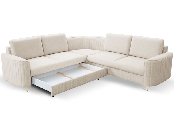 Ecksofa L-Form Rechts mit Schlaffunktion und Bettkasten Limon Beige