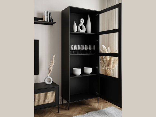 Standvitrine schmale verglasteim Boho-Stil Bellance, schwarz