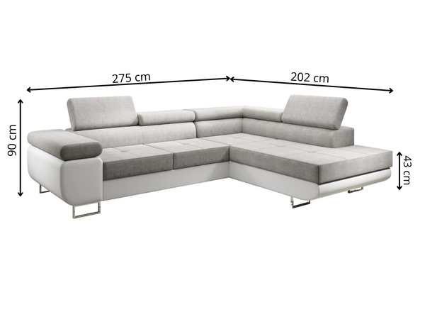Ecksofa L-Form Rechts mit Schlaffunktion und Bettkasten Solam L Schwarz
