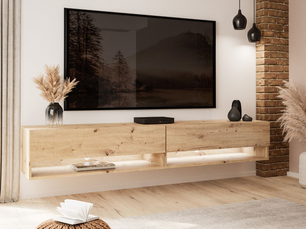 Hänge TV-Schrank 180 cm für Wohnzimmer mit LED-Beleuchtung Aurelie Artisan Eiche