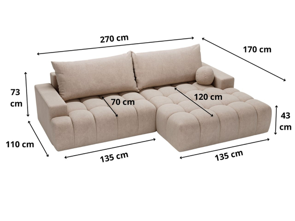 Ecksofa L-Form mit Schlaffunktion und Bettkasten Havi Links Grau