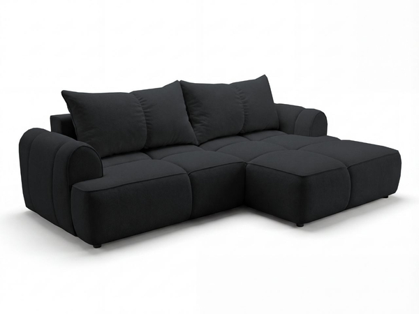 Ecksofa L-Form Rechts mit Schlaffunktion und Bettkasten Bonno Schwarz