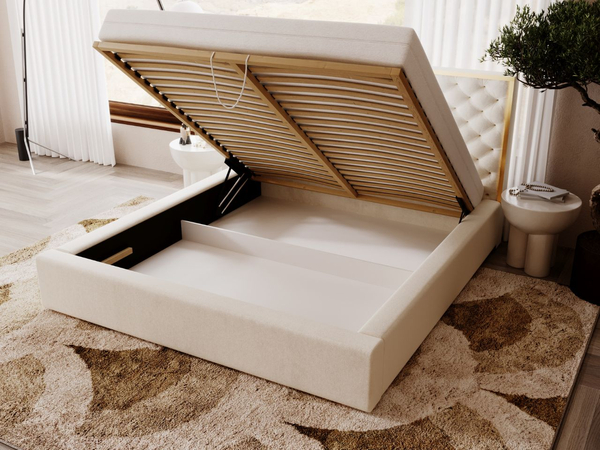 Polsterbett mit Bettkasten und Lattenrost 180x200 Bonito Beige