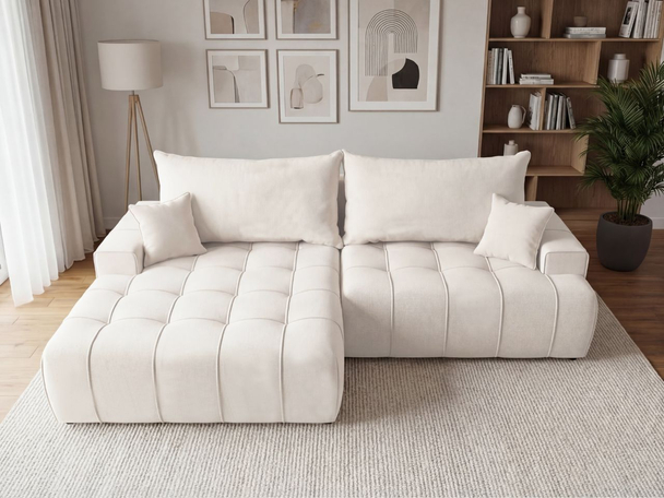 Ecksofa L-Form mit Schlaffunktion und Bettkasten Tulio Links Creme