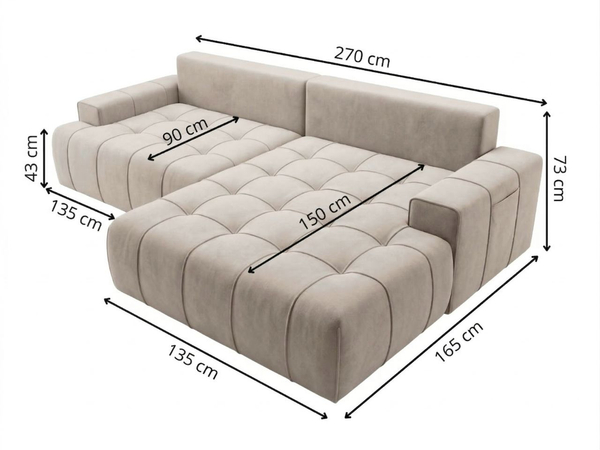 Ecksofa L-Form mit Schlaffunktion und Bettkasten Tulio Links Grau
