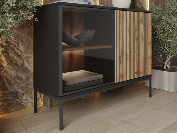 Türkommode mit Led Deo 104 cm Schwarz, Eiche Wotan