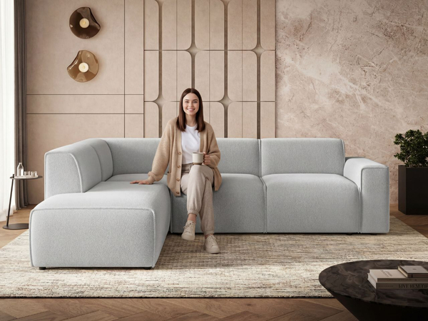 Ecksofa L-Form Links Eluno Bouclé-Stoff Grau