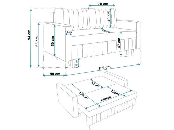 Schlafsofa mit Bettfunktion und Bettkasten Castelo Dunkelblau