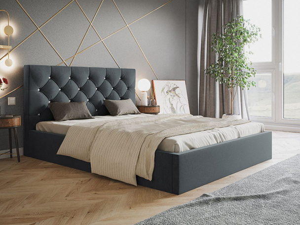 Polsterbett mit Bettkasten und Lattenrost 160x200 Selva Dunkelgrau
