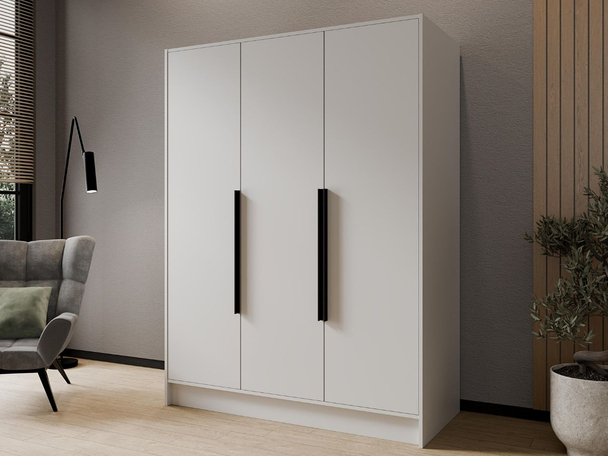 Kleiderschrank 150 cm Perugia Weiß mit schwarzen Griffen