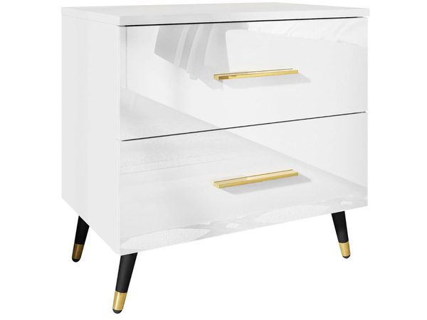 Nachttisch mit Schubladen auf Schwarz-Goldenen Metallbeinen Nuveo Weiß Hochglanz
