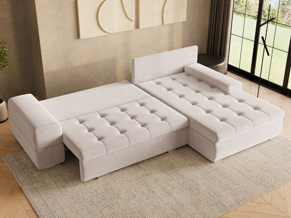 Ecksofa L-Form mit Schlaffunktion und Bettkasten Sonia Beige