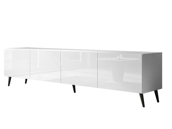 TV-Lowboard mit Türen auf Schwarzen Metallbeinen 200 cm Nodoo Weiß Hochglanz