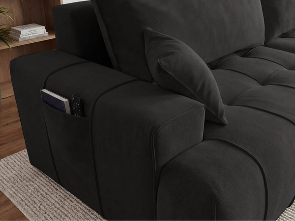 Ecksofa L-Form mit Schlaffunktion und Bettkasten Tulio Rechts Schwarz