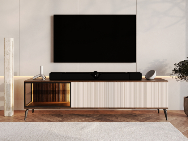 TV-Lowboard mit Türen und LED Vinni Dunkler Walnuss Cashmere