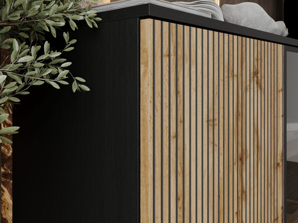 Türkommode mit Led Deo 154 cm Schwarz, Eiche Wotan