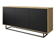 Dreitürige Kommode 154 cm im Loft-Stil auf schwarzem Gestell – Vivance, Schwarz matt & Eiche Artisan