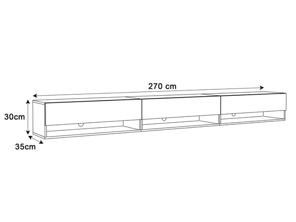 Hänge TV-Schrank 270 cm für Wohnzimmer mit LED-Beleuchtung Aurelie Weiß Hochglanz