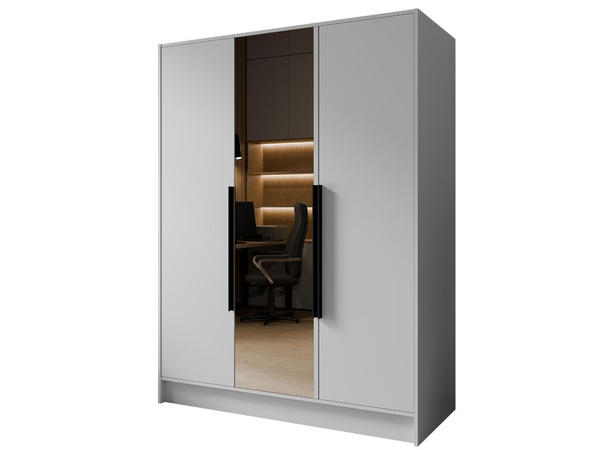 Kleiderschrank mit Spiegel 150 cm Lucca Weiß mit schwarzen Griffen