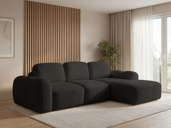 Ecksofa L-Form mit Schlaffunktion und Bettkasten Avelin Rechts Schwarz