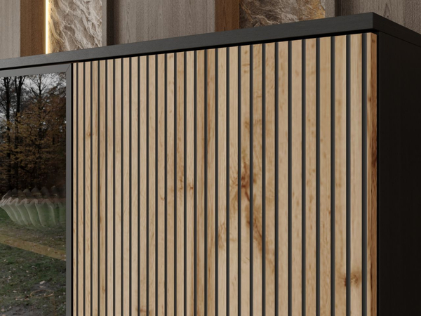 Vitrinenschrank mit Led Deo 166 cm Schwarz, EIche Wotan