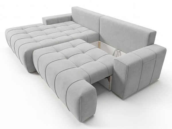 Ecksofa L-Form mit Schlaffunktion und Bettkasten Tulio Links Grau