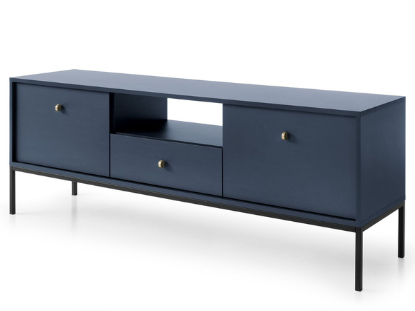 TV-Lowboard mit Schubladen und Türen mit Schwarz Metallbeinen Amor Marineblau