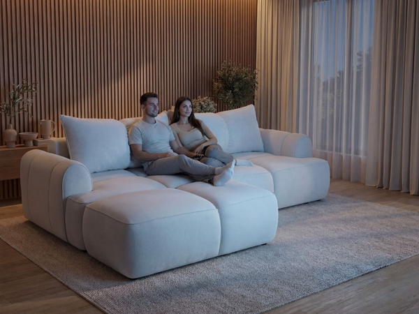 Ecksofa L-Form Links mit Schlaffunktion und Bettkasten Bonno Creme