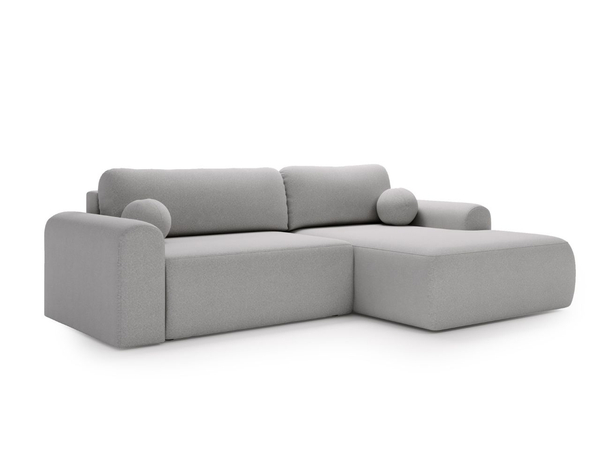 Ecksofa L-Form mit Schlaffunktion und Bettkasten Savana Rechts Bouclé-Stoff Grau