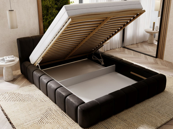 Polsterbett mit Bettkasten und Lattenrost 180x200 Split Schwarz