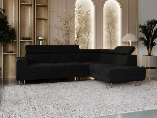 Ecksofa mit Schlaffunktion und Bettkasten Berona rechts Schwarz