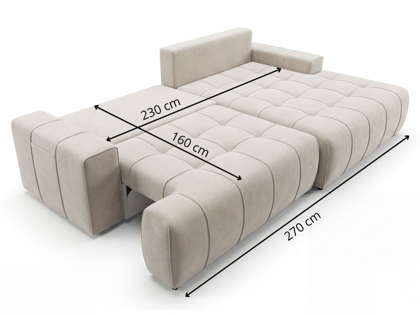 Ecksofa L-Form mit Schlaffunktion und Bettkasten Tulio Links Beige
