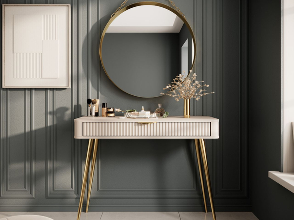 Schminktisch mit Goldenen Metallbeinen Latina Beige
