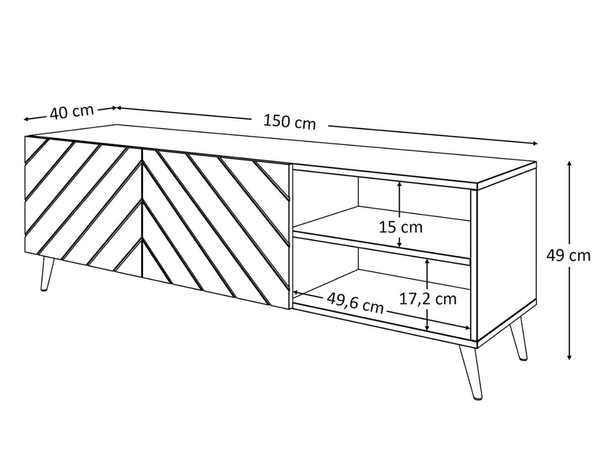 TV-Schrank mit gefrästen Fronten und schwarzen Metallbeinen Vionel Weiß glänzend